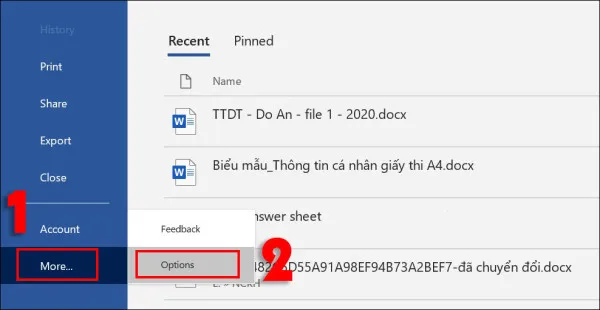 chọn More > Options.