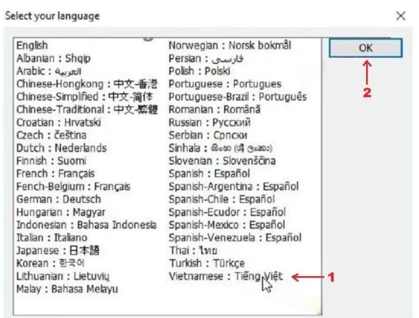 cài đặt lại tiếng Việt