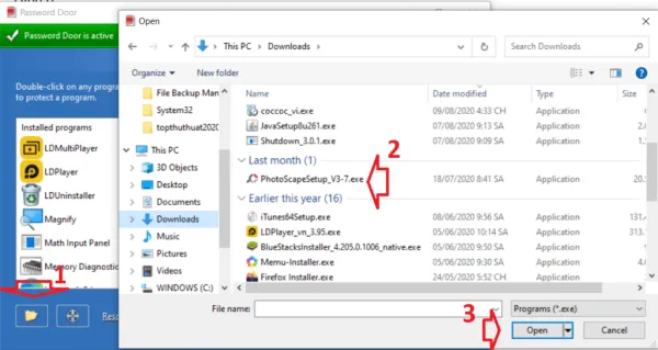chọn chương trình và nhấn vào Open.