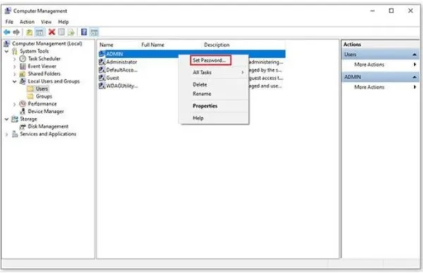 Đổi mật khẩu máy tính bằng Computer Management