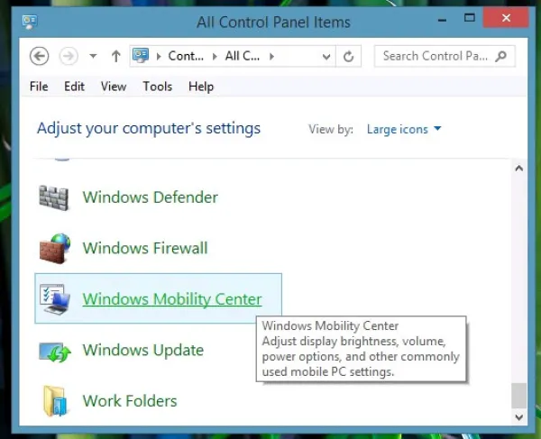 Nhấn tổ hợp phím Windows + X để mở công cụ Windows Mobility Center.