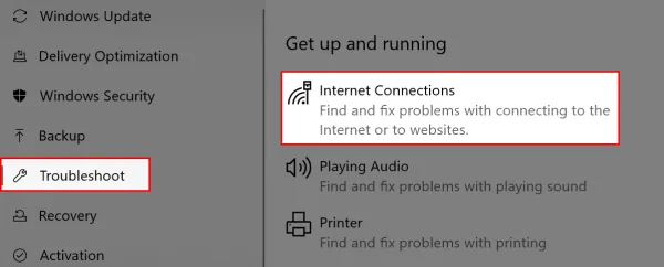 Sử dụng công cụ Internet Connection Troubleshooter