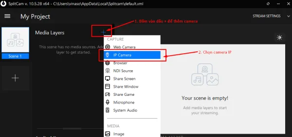 Thiết lập phần mềm SplitCam để biến camera IP thành Webcam
