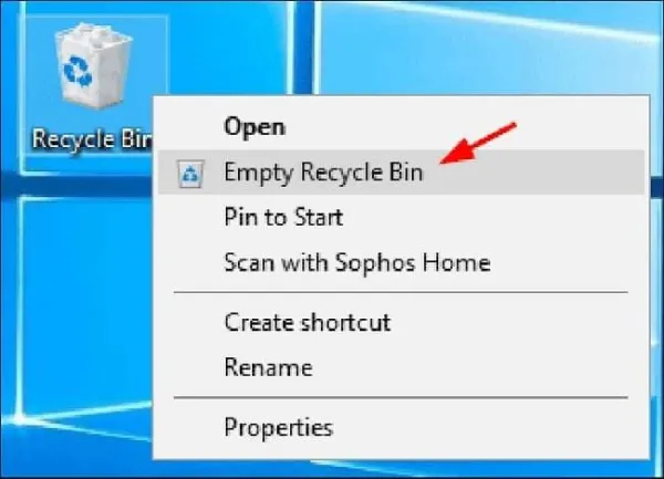 Xóa file trong Recycle Bin