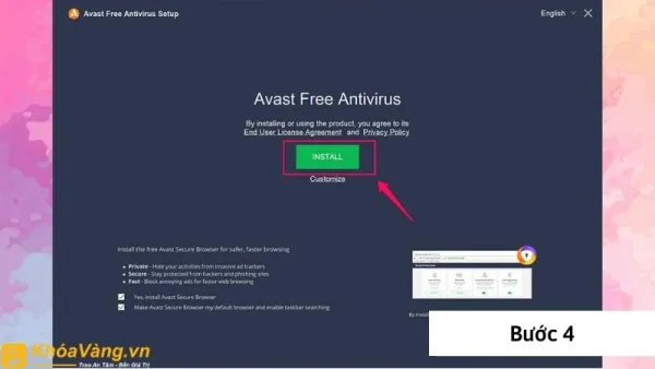 Click vào Install để bắt đầu cài đặt Avast Premium Security