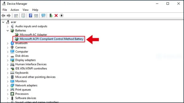 bạn nhấn chọn vào Microsoft ACPI-Compliant Control Method Battery. 