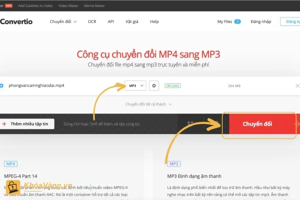 Chọn định dạng đầu ra là "Mp3" trong menu "Định dạng"