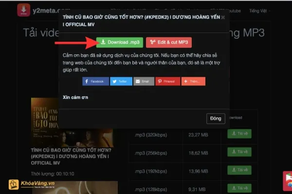 Nhấn vào nút tải xuống để bắt đầu tải tệp MP3 từ video YouTube