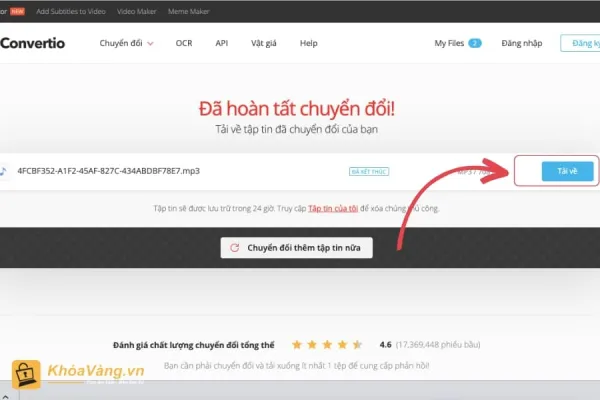 Khi quá trình hoàn tất, bạn có thể tải xuống tệp Mp3 đã chuyển đổi bằng cách nhấn vào nút "Tải xuống"