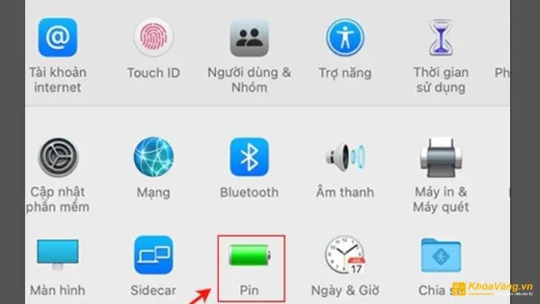 Chọn biểu tượng Pin 