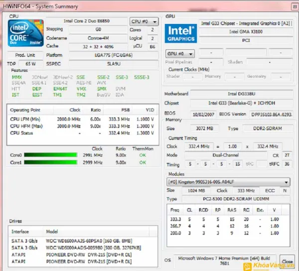 HWiNFO cung cấp chi tiết mọi thông tin về Main và CPU