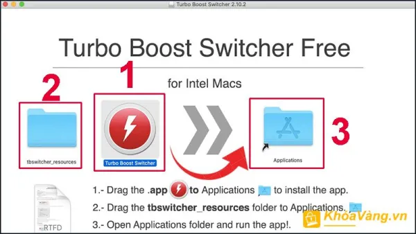 Kéo thả các tệp vào mục Applications để cài đặt Turbo Boost Switcher