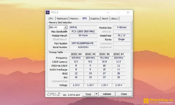 Tab SPD cung cấp thông tin về các khe cắm RAM