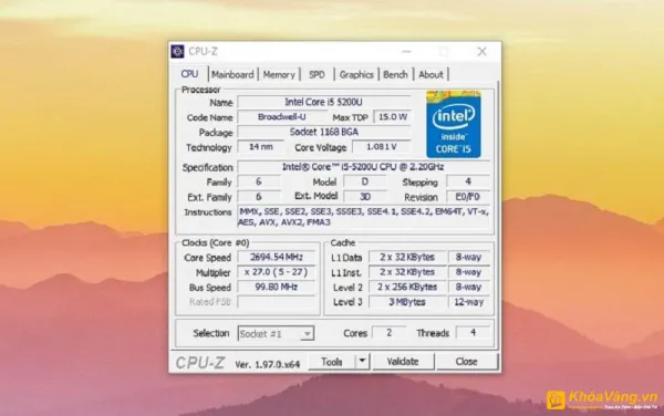 Tab CPU cung cấp thông số về chip xử lý