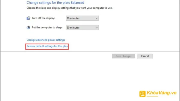 Nhấp vào Restore defaults settings for this plan và nhấn OK để thực hiện thay đổi.