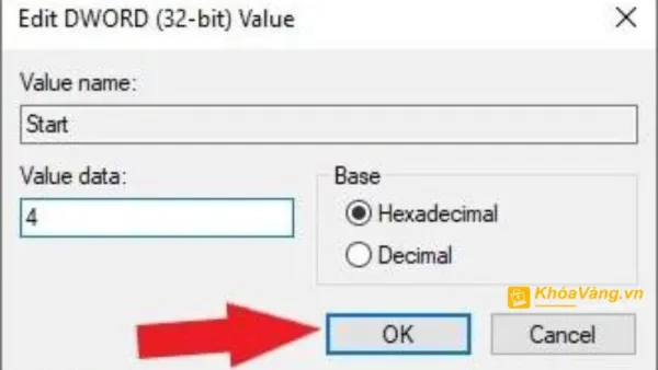 Ở mục Value data, đổi giá trị thành 4. Chọn OK