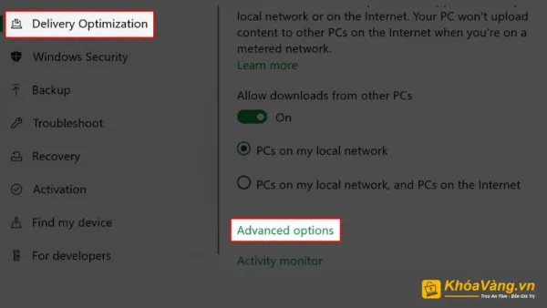 Chọn “Delivery Optimization”