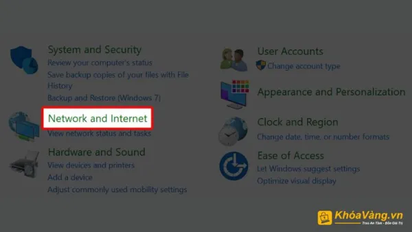 Chọn "Network and Internet"