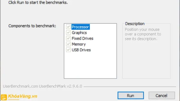 Nhấn nút Run để bắt đầu quá trình kiểm tra hiệu suất máy tính