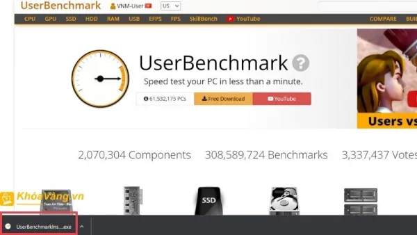 File UserBenchmark đã tải về máy có đuôi .exe