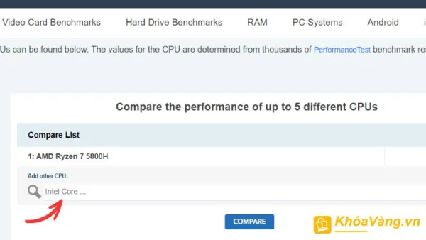 Chọn CPU thứ 2 muốn so sánh