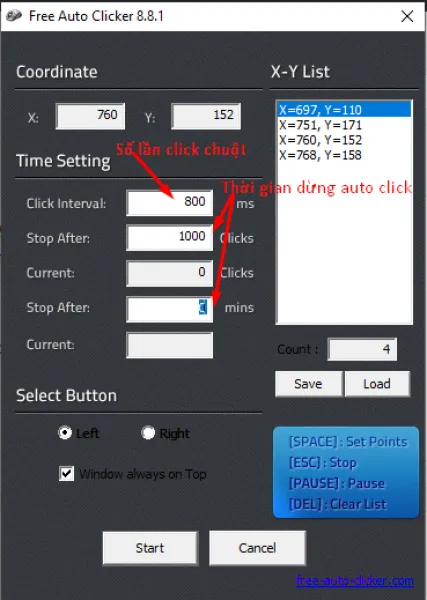 Auto click PC với Free Auto Clicker