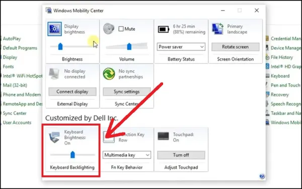 Bật đèn bàn phím laptop Asus bằng Windows Mobility Center 