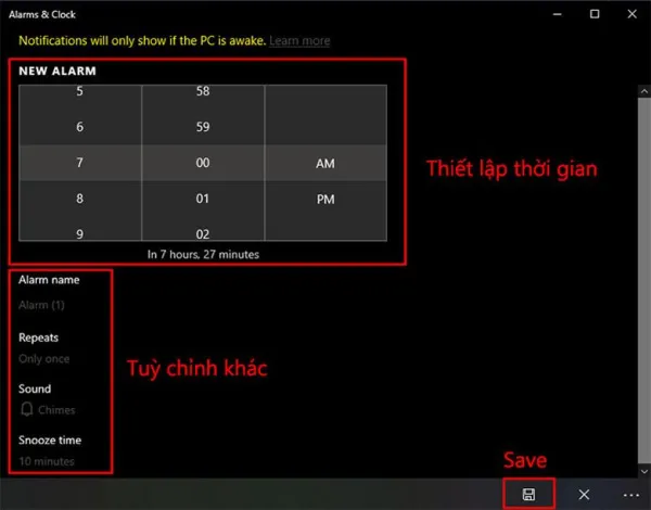 Cách cài báo thức cho laptop win 10 trực tiếp