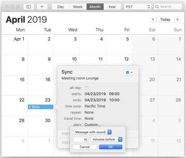 Cách cài đặt chuông báo thức trên Macbook bằng Calendar