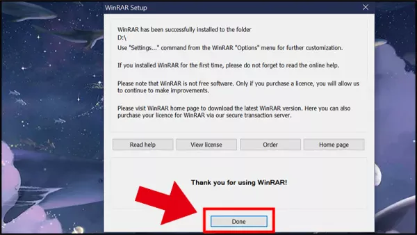Chọn Done để hoàn thành thiết lập WinRAR.