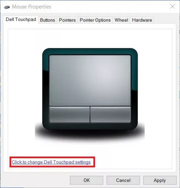  Nhấp vào hàng Click to change Dell Touchpad settings.