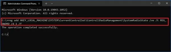 Tắt hoặc bật chế độ máy bay bằng lệnh Command Prompt