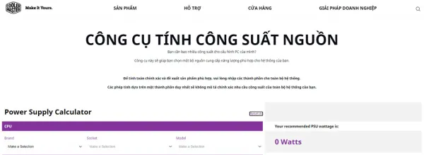 Tính công suất nguồn PC bằng công cụ Cooler Master