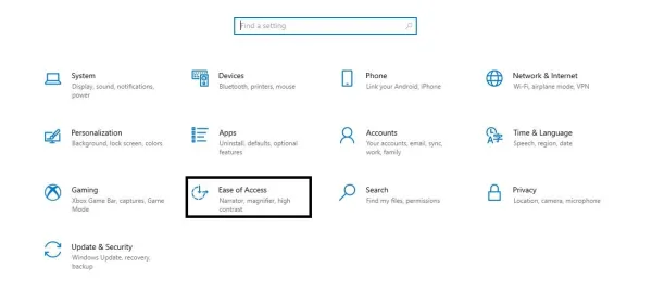  Trong cửa sổ Settings tìm và chọn Ease of Access