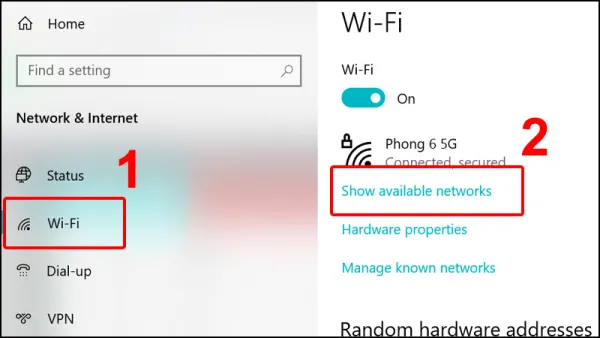  bạn có thể vào phần Show available networks