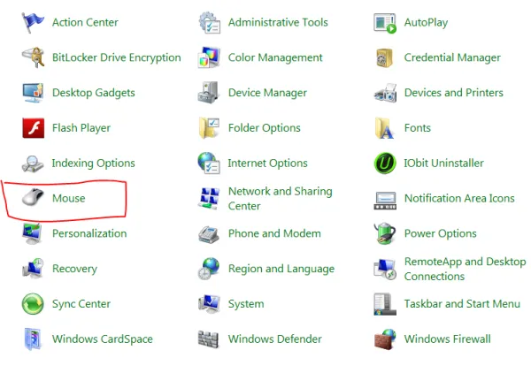  Tiếp theo, trong Control Panel, tìm mục Mouse