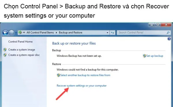khôi phục máy tính về trạng thái ban đầu win 7 bằng Control Panel