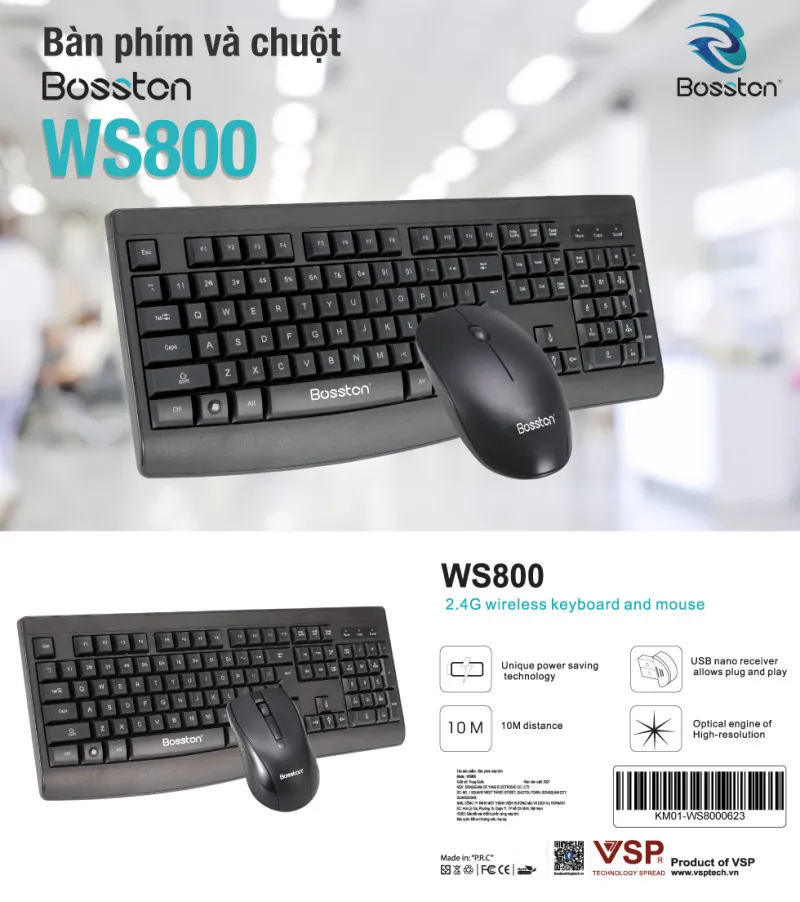 Combo bàn phím + Chuột không dây Bosston WS800