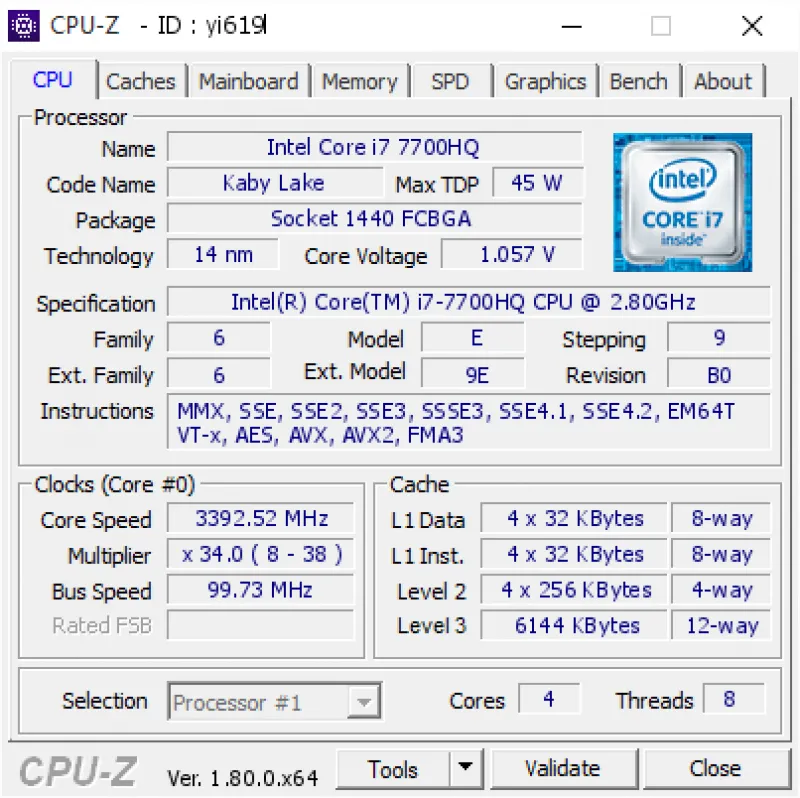  chip Core i7 - 7700HQ