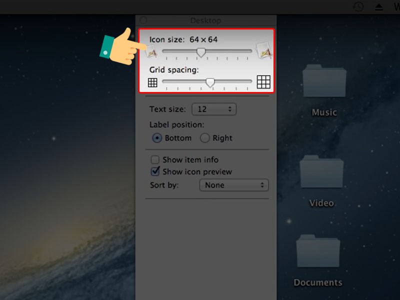  Điều chỉnh kích thước thanh trượt trong phần Icon Size nếu cần.